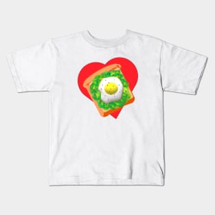 Avocado Toast Lovers Toast with Egg on a Bright Red Heart. (White Background) Kids T-Shirt